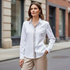 ST. JOHN Satin Trim Button Down Shirt Sz 10 #139C